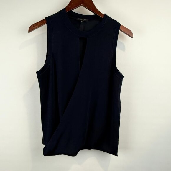 Rag & Bone Sleeveless Keyhole Blouse - Navy Front w/ Black Satin-Like Back - Picture 2 of 7
